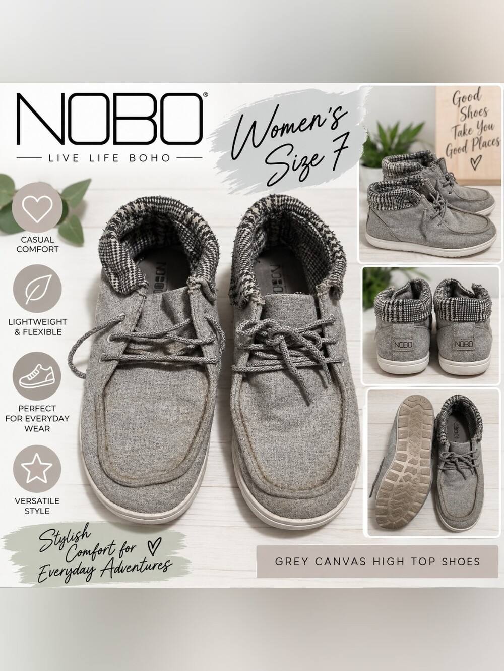 Nobo Women's size 7 grey high top canvas shoes #28
